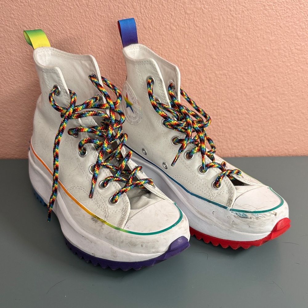 Converse White High-Top Sneakers with Rainbow Details